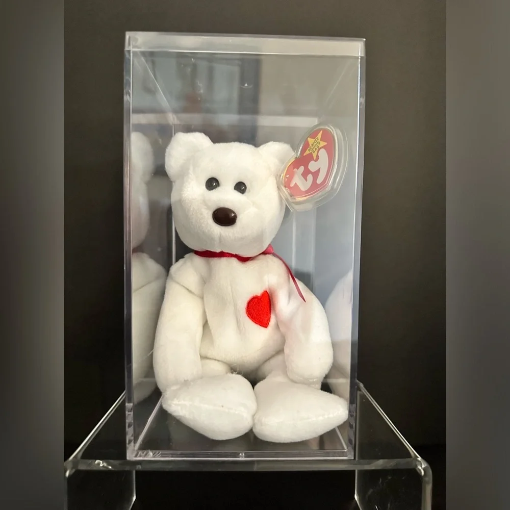 Ty Valentino Beanie Baby 1994 White Bear Near Mint w/ Tag Protector & Case
